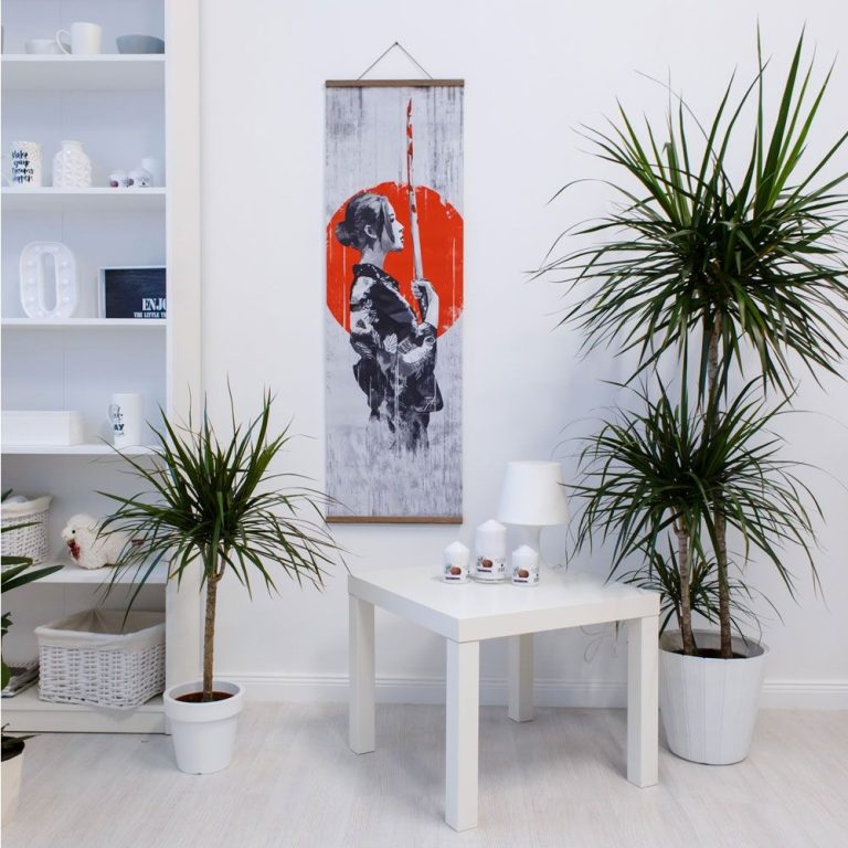Kakemono mural à motifs de samouraï et katana sur toile textile suspendue en bois