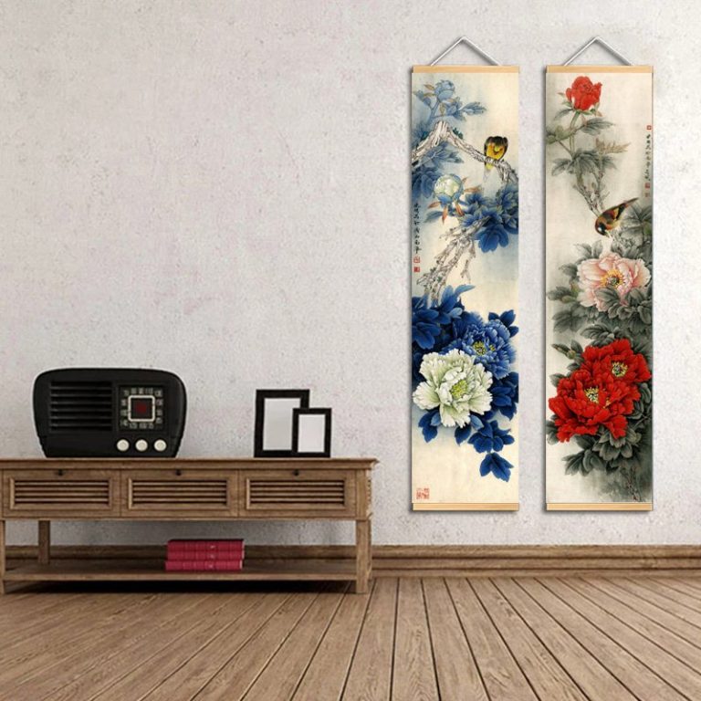 Kakemono-pivoines-et-oiseaux-en-style-traditionnel-asiatique-picture-2