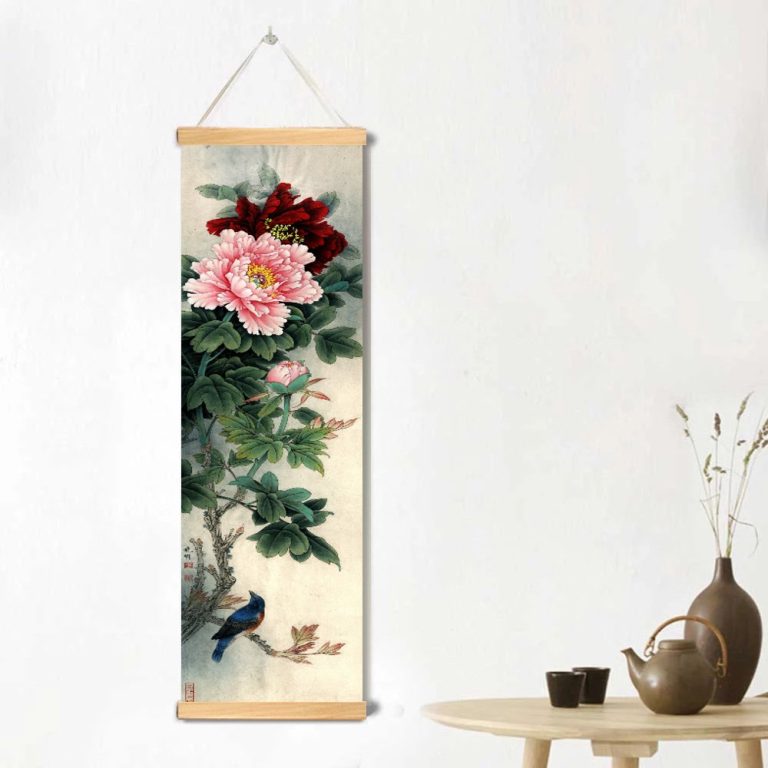 Kakemono-pivoines-et-oiseaux-en-style-traditionnel-asiatique-picture-3