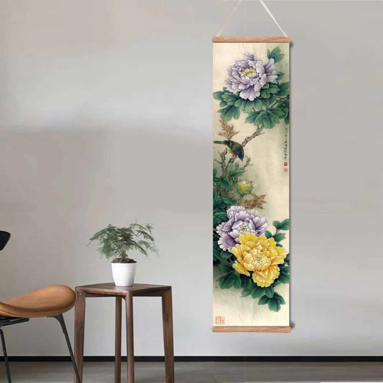 Kakemono-pivoines-et-oiseaux-en-style-traditionnel-asiatique-picture-4