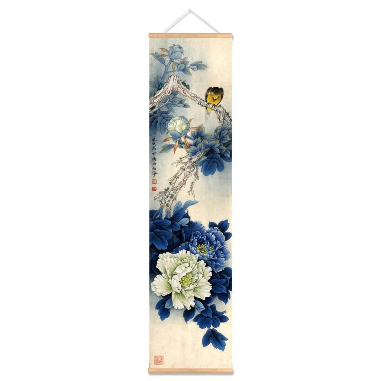 Kakemono-pivoines-et-oiseaux-en-style-traditionnel-asiatique-picture-5