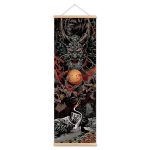 Kakemono-suspendu-japonais-dragon-samourai-ou-geisha-sur-fond-noir-picture-4
