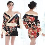 Kimono satin femme à encolure en V avec ceinture obi et motifs floraux