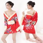 Kimono satin femme à encolure en V avec ceinture obi et motifs floraux