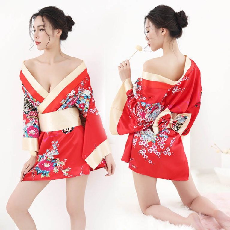 Kimono satin femme à encolure en V avec ceinture obi et motifs floraux