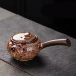 Kyusu-en-ceramique-japonaise-a-finition-brillante-avec-manche-en-bois-pour-the-O-Brun-Ocre