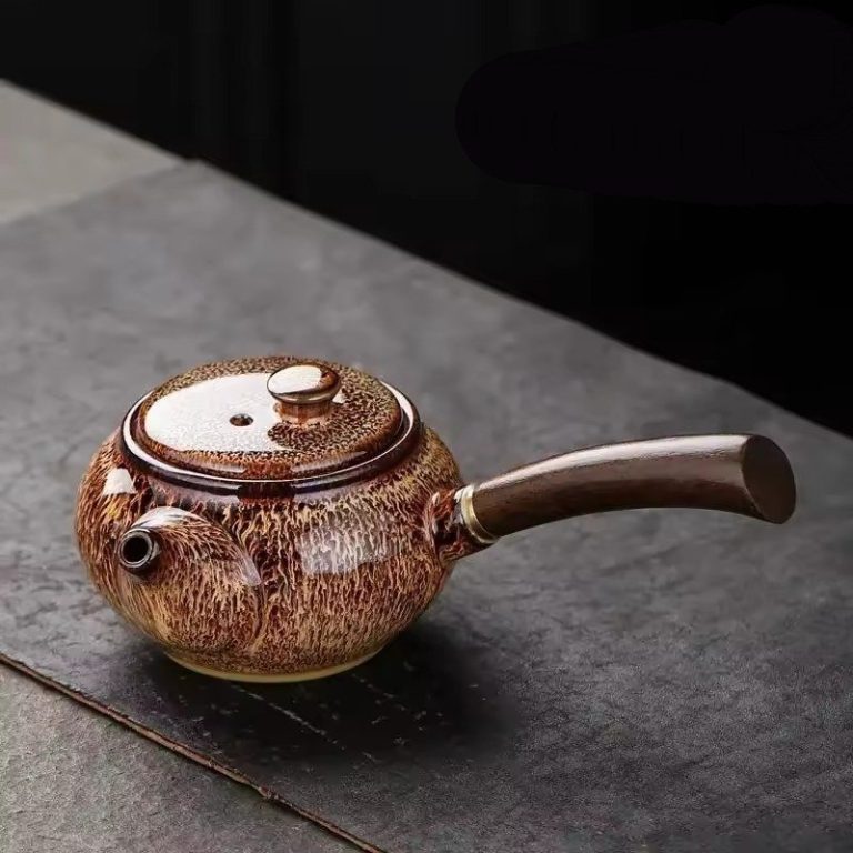 Kyusu-en-ceramique-japonaise-a-finition-brillante-avec-manche-en-bois-pour-the-O-Brun-Ocre