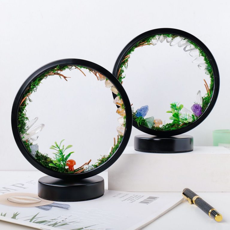 Lampe-dambiance-relaxante-a-anneau-lumineux-avec-cristaux-et-mousse-verte-picture-3