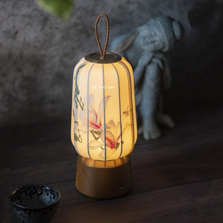 Lampe-de-chevet-japonaise-LED-rechargeable-en-soie-et-bois-de-noyer-picture-8