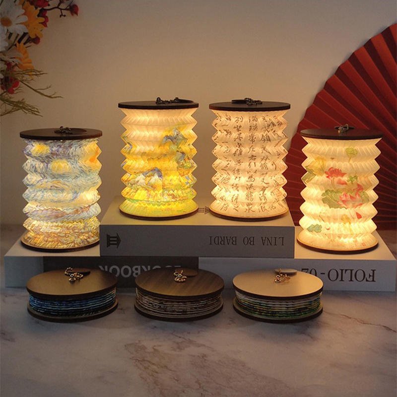 Lampe-japonaise-en-papier-plisse-facon-lanterne-pliable-et-rechargeable-picture-1