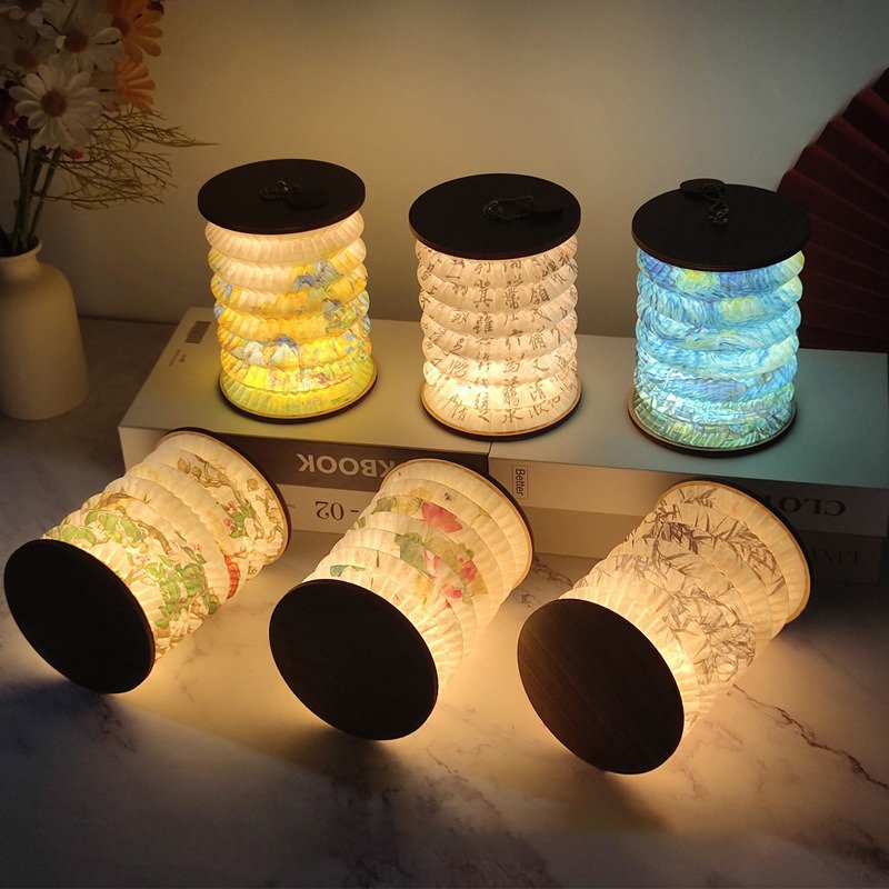 Lampe-japonaise-en-papier-plisse-facon-lanterne-pliable-et-rechargeable-picture-5