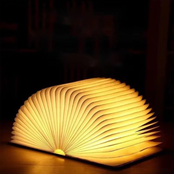 Lampe livre rechargeable en papier kraft et bois d'érable à ouverture 360 degrés