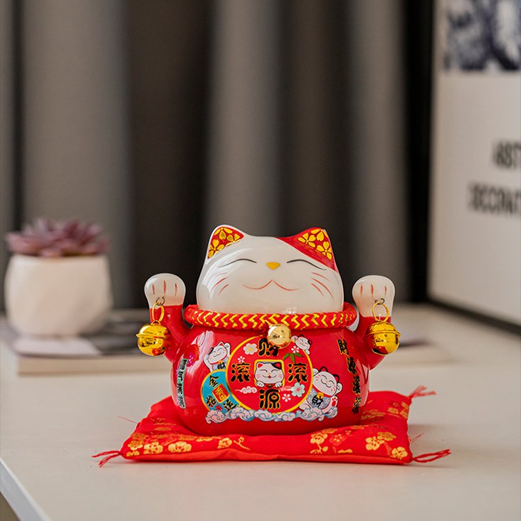 Maneki-neko-porte-bonheur-en-ceramique-emaillee-avec-tirelire-et-coussin-picture-11