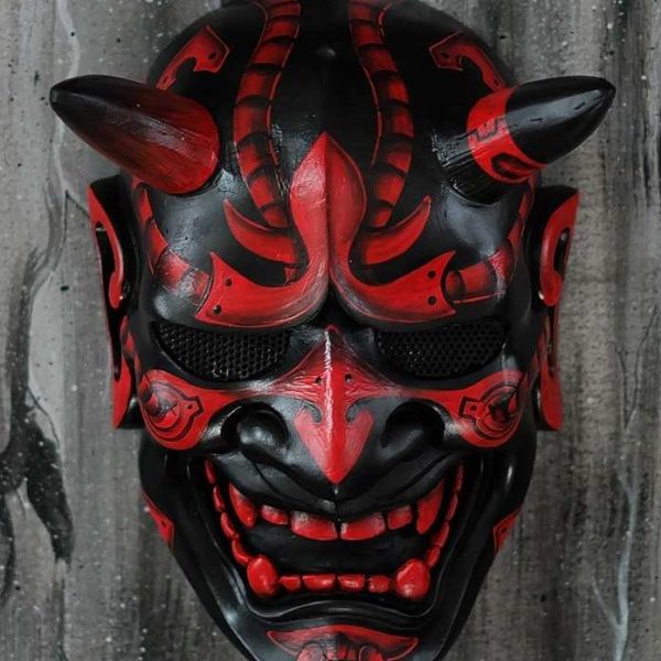 Masque japonais oni en latex aux motifs en relief pour cosplay et Halloween