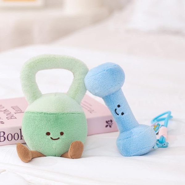 Mini peluche kawaii haltère ou kettlebell avec visage souriant