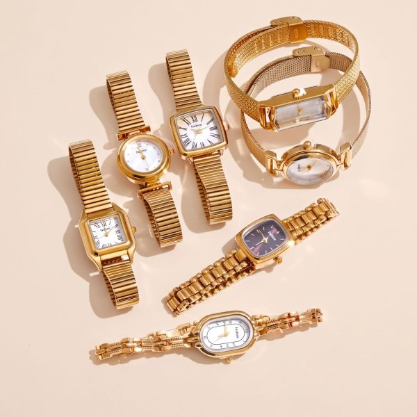 Montre vintage dorée au style rétro-chic avec bracelet en acier et cadran nacré ou blanc