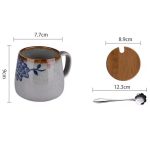 Mug à thé japonais en céramique artisanale avec couvercle en bambou et motifs peints à la main
