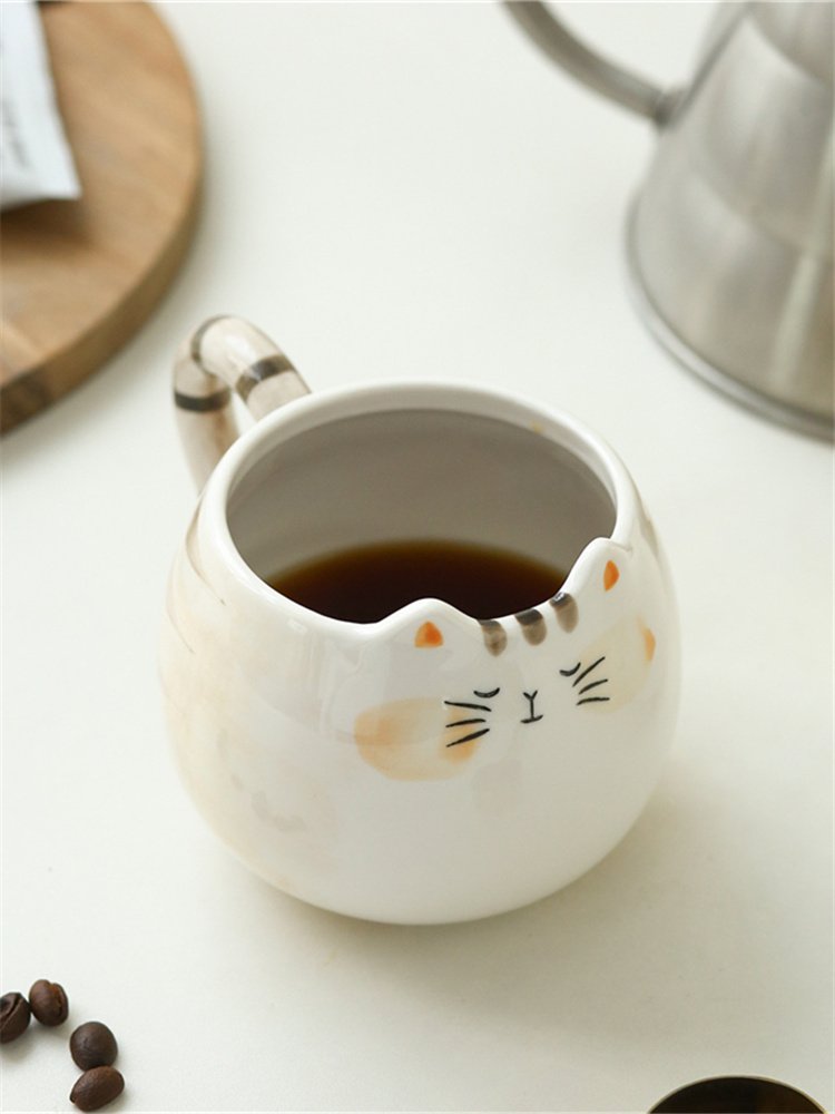 Mug-en-forme-de-chat-en-porcelaine-avec-anse-en-queue-rayee-picture-10