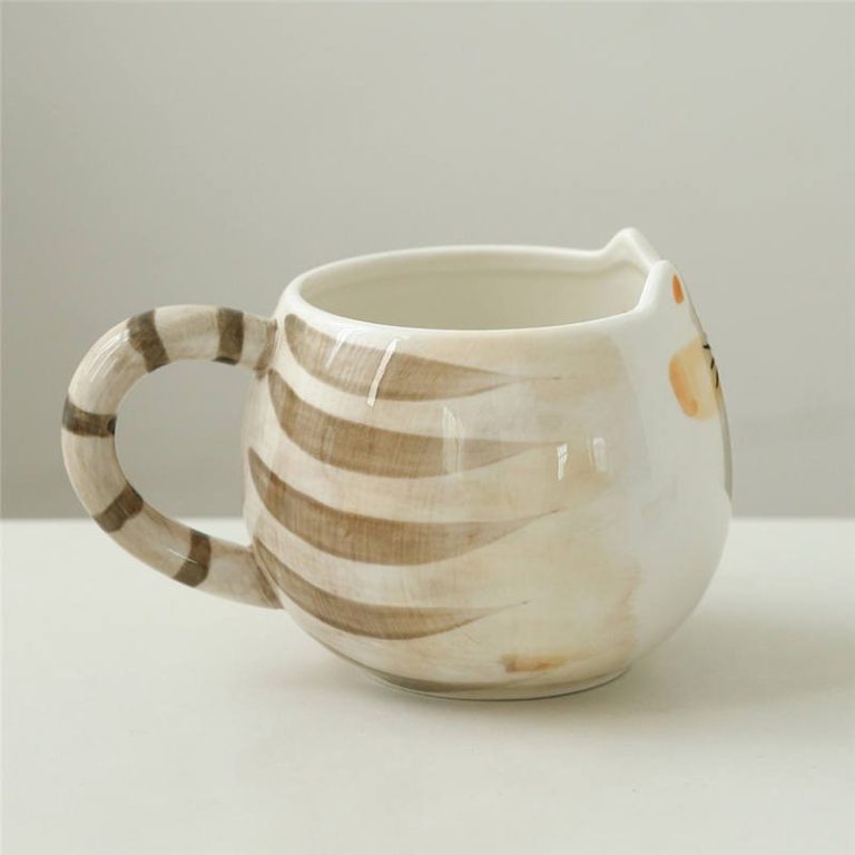 Mug-en-forme-de-chat-en-porcelaine-avec-anse-en-queue-rayee-picture-3