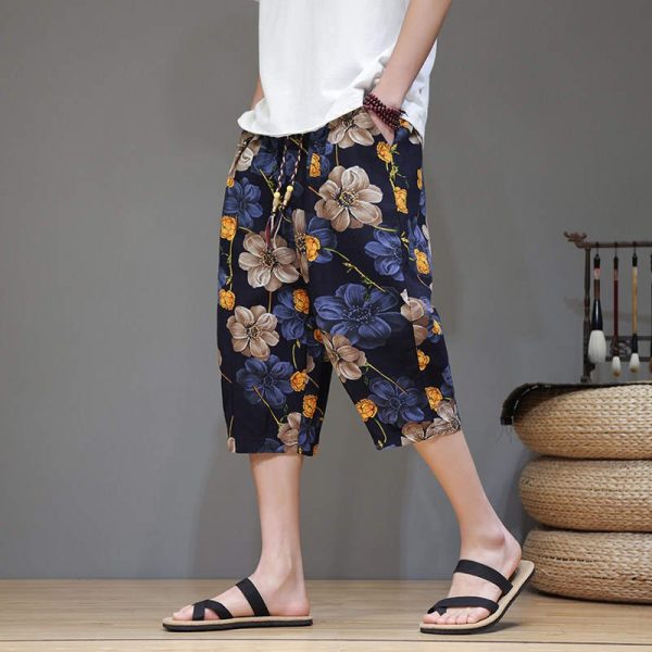 Pantacourt large homme à fleurs