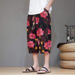 Pantacourt-large-homme-a-motifs-floraux-coupe-sarouel-et-taille-elastique-picture-2