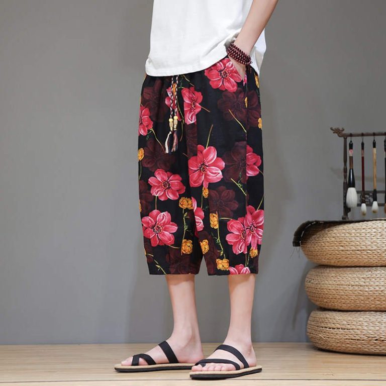 Pantacourt-large-homme-a-motifs-floraux-coupe-sarouel-et-taille-elastique-picture-2