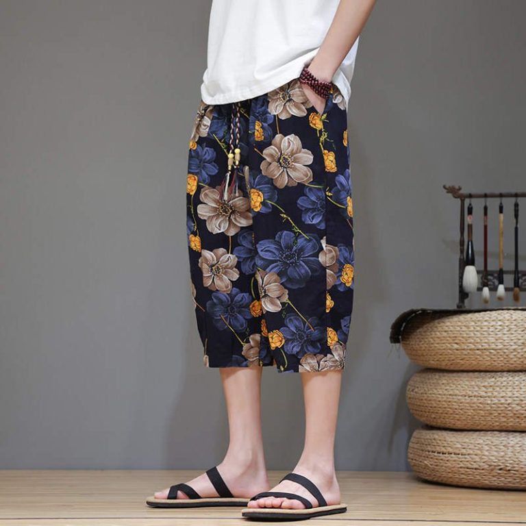 Pantacourt-large-homme-a-motifs-floraux-coupe-sarouel-et-taille-elastique-picture-3
