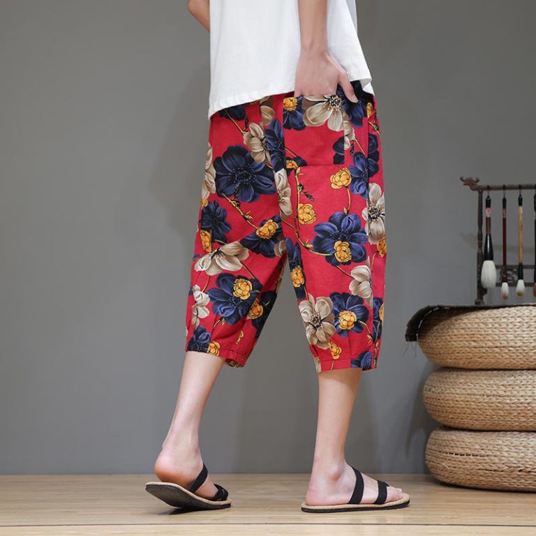 Pantacourt-large-homme-a-motifs-floraux-coupe-sarouel-et-taille-elastique-picture-4