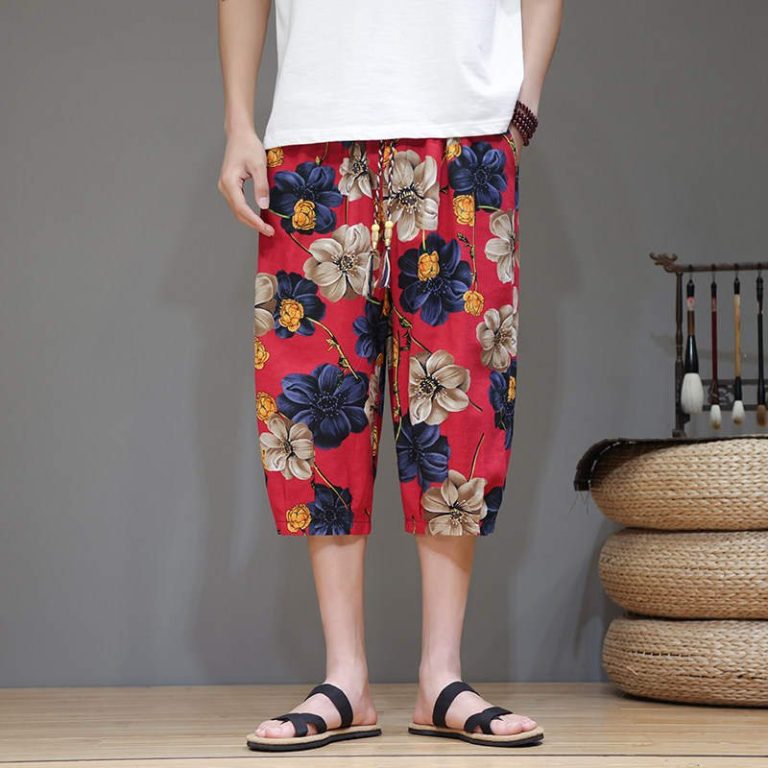 Pantacourt-large-homme-a-motifs-floraux-coupe-sarouel-et-taille-elastique-picture-5