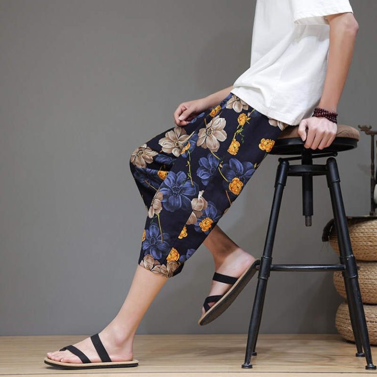 Pantacourt-large-homme-a-motifs-floraux-coupe-sarouel-et-taille-elastique-picture-6