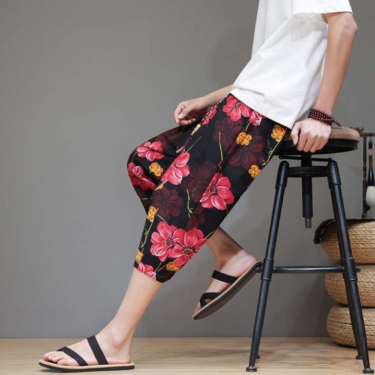 Pantacourt-large-homme-a-motifs-floraux-coupe-sarouel-et-taille-elastique-picture-8