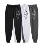 Pantalon de jogging baggy décontracté orné d'un chat en dessin au trait avec poches latérales