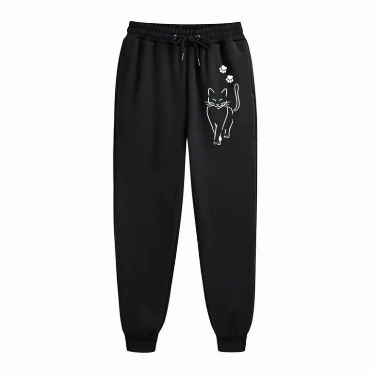Pantalon-de-jogging-droit-en-molleton-a-motif-de-chat-picture-2