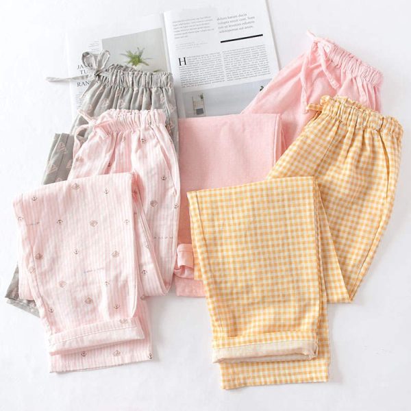 Pantalon de pyjama femme en coton à carreaux ou motifs au choix