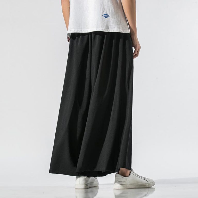 Pantalon-large-de-style-japonais-avec-ruban-contraste-orne-de-medaillons-picture-2