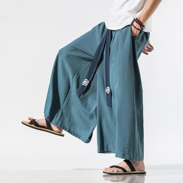 Pantalon-large-de-style-japonais-avec-ruban-contraste-orne-de-medaillons-picture-6