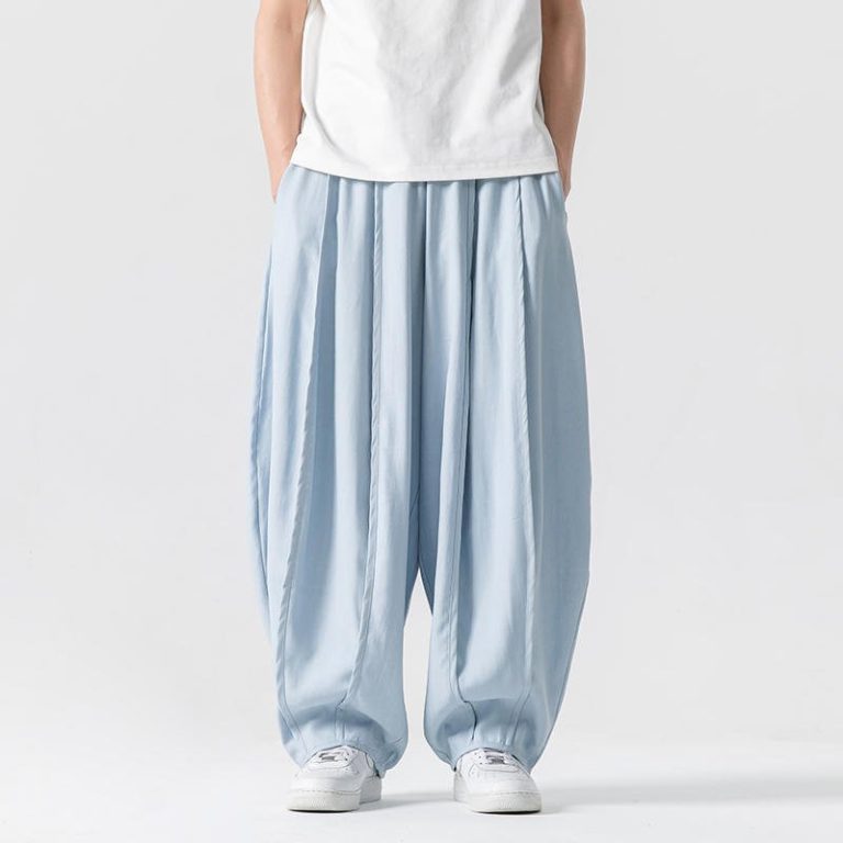 Pantalon-parachute-homme-oversize-a-plis-avec-jambes-larges-et-taille-elastique-picture-1