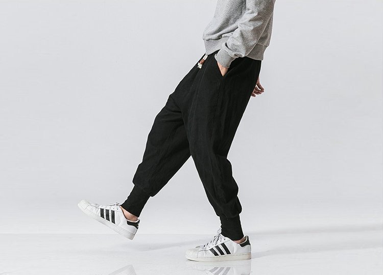 Pantalon-sarouel-leger-a-entrejambe-tombant-et-bas-de-jambes-coteles-picture-7
