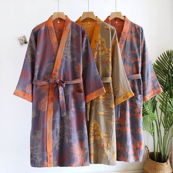 Peignoir kimono femme en coton à paysages
