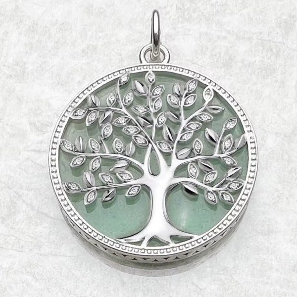Pendentif arbre de vie en argent 925 avec pierre verte et zirconium