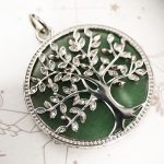 Pendentif arbre de vie en argent 925 avec pierre verte et zirconium