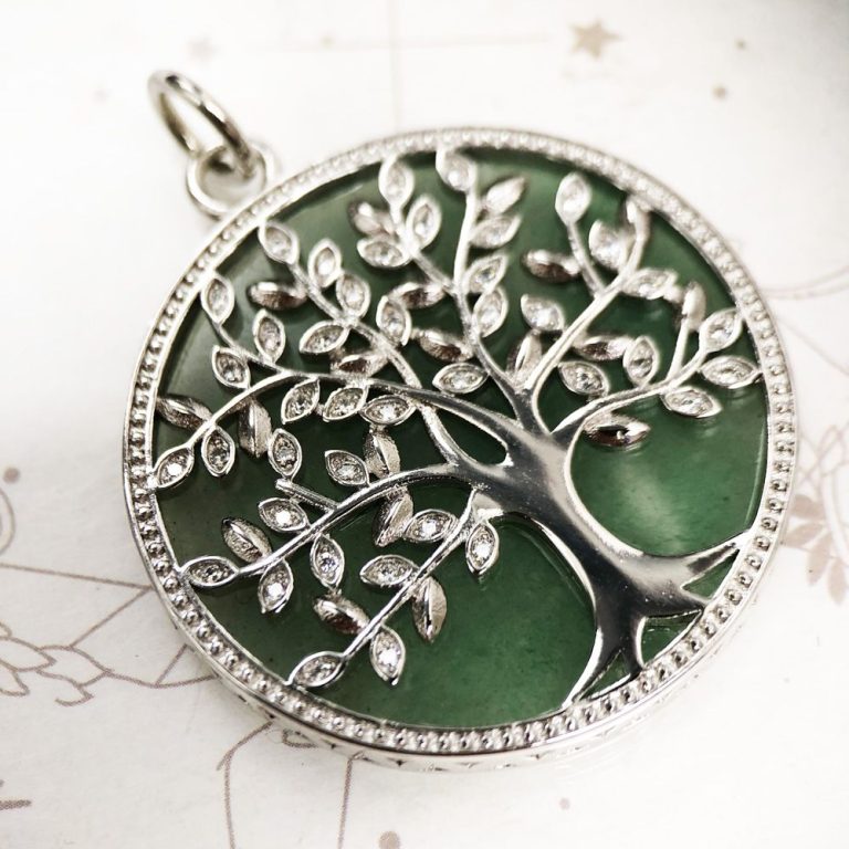 Pendentif arbre de vie en argent 925 avec pierre verte et zirconium