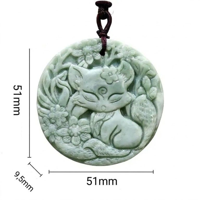 Pendentif jade rond sculpté au motif de renard fleuri – 591289 (2)