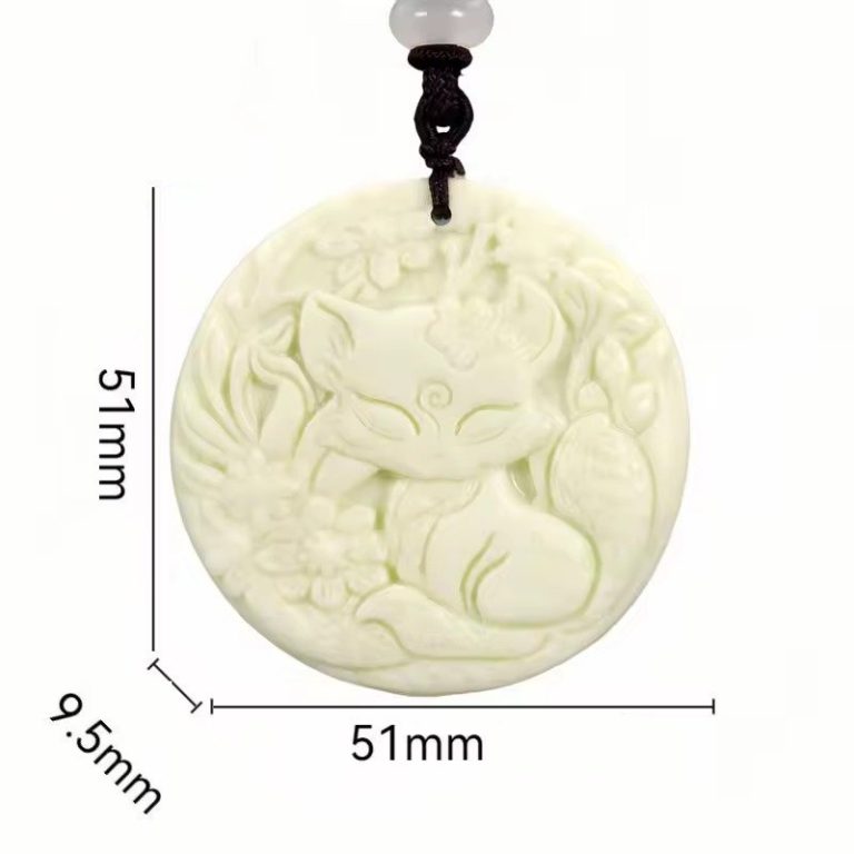 Pendentif-jade-rond-sculpte-au-motif-de-renard-fleuri-picture-6