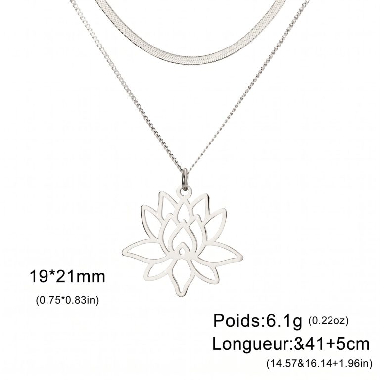 Pendentif-lotus-epure-en-acier-inoxydable-sur-chaine-fine-pour-femme-Argente-Chaine-Serpent