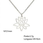 Pendentif-lotus-epure-en-acier-inoxydable-sur-chaine-fine-pour-femme-Argente-Chaine-Simple
