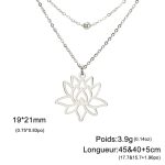 Pendentif-lotus-epure-en-acier-inoxydable-sur-chaine-fine-pour-femme-Argente-Double-Chaine