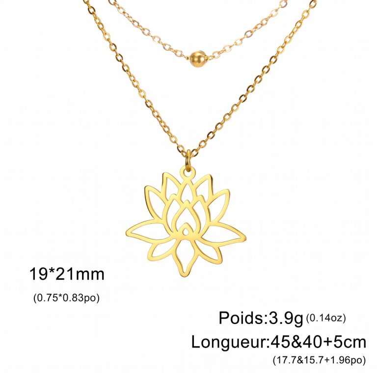Pendentif-lotus-epure-en-acier-inoxydable-sur-chaine-fine-pour-femme-Modeles-Dore-Double-Chaine