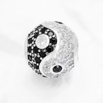 Perle pour yin yang en argent avec pavage contrasté de zirconiums