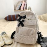 Petit-sac-a-dos-femme-en-velours-cotele-avec-nuds-decoratifs-satines-picture-1